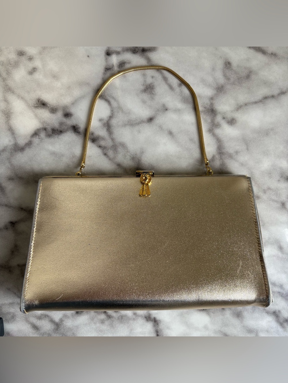 Vintage 1950s 60s Gold Metallic Evening Bag Snake Chain Purse